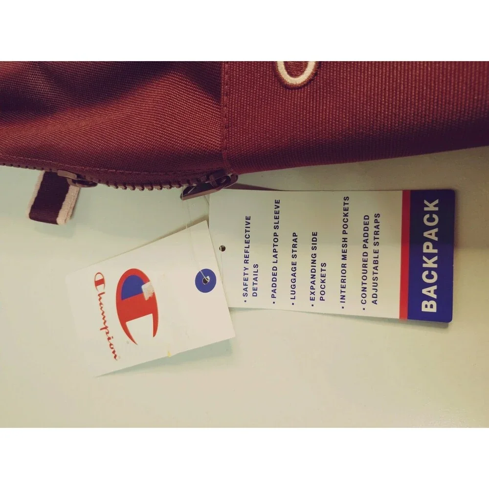 Champion Burgundy Kids Backpack Logo Zip, Laptop Sleeve, Reflective, Pockets